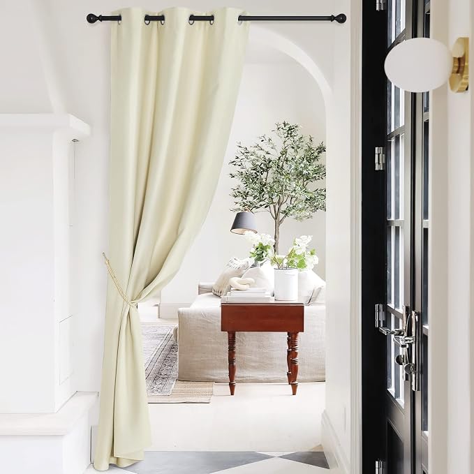 NICETOWN Farmhouse Blackout Patio Sliding Door Curtain Extra Wide, Grommet Room Divider Thermal Insulated Curtain Drapes for French Door/Living Room (Light Beige, W42 x L95, 1 Panel)