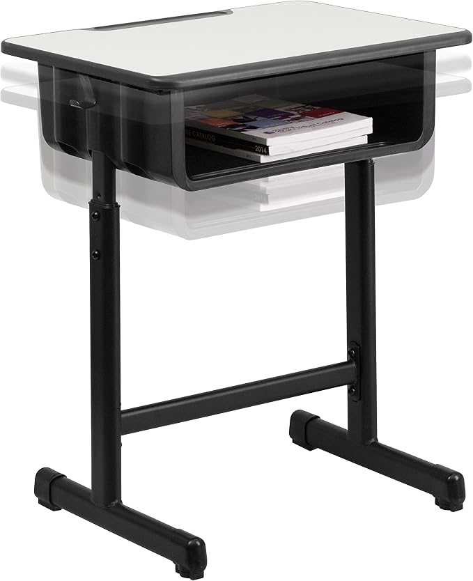 Flash Furniture Billie Student Desks with Grey Tops and Adjustable Height Black Pedestal Frames, Set of 10