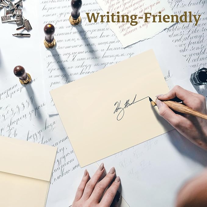 Goefun Ivory Blank Cards and Envelopes 4x6 (Not-Folded), Cream Flat Note Cards 4x6 and A6 Envelopes Self Seal 100 Pack for Wedding, Invitations, DIY Notecards, Birthday & All Occasion
