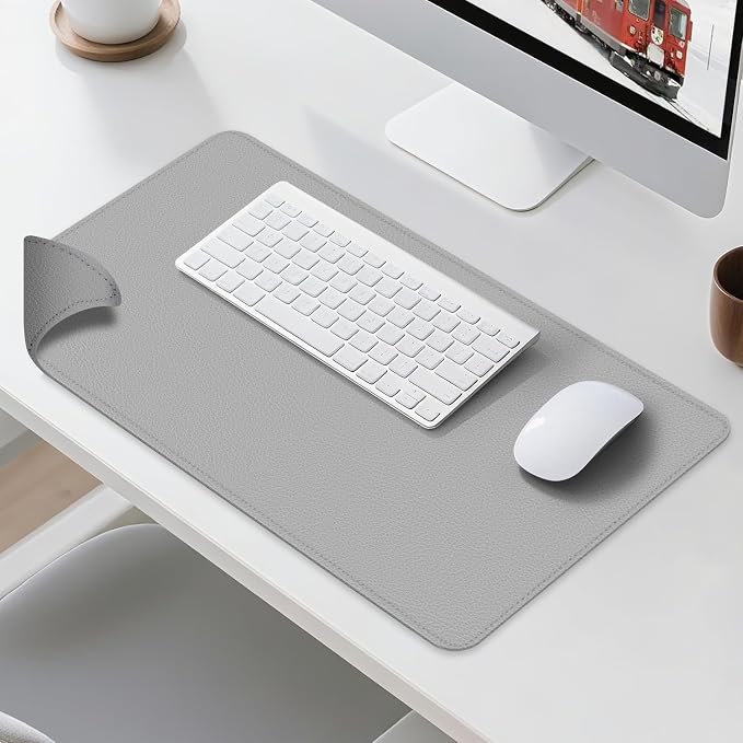 Dual Sided Leather Desk Mat - Waterproof Desk Pad - Ideal for Large Mouse Pad and Desk Mats on Top of Desks (Gray, 25"*13")