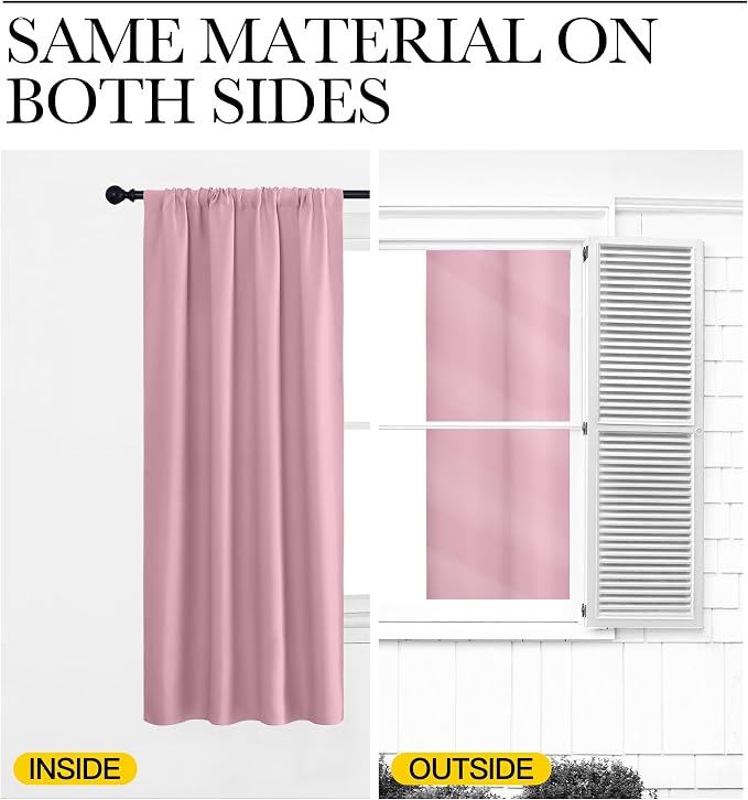 NICETOWN Blackout Curtains for Bedroom, Blackout Curtain Panels, Rouge Pink, 1 Pair, 70 by 63-inch, Window Treatment Energy Saving Thermal Insulated Solid Rod Pocket Blackout Drapes/Draperies
