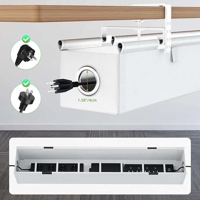 KEEGH Under Desk Cable Management Tray 36", No Drill Cord Organizer, White | Heavy Duty, Large Capacity, 3-Level Clamp Fit 0"-2.5" Desks, Clamp/Screw Mount, for Home, Office, Gaming, Room, Studio
