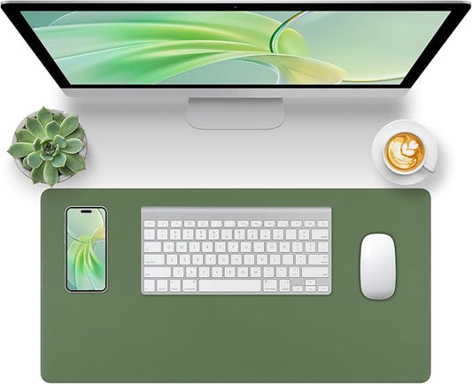 Green Desk Mat, Leather Desk Pad Protector, Non-Slip Office Computer Mat, Waterproof Desktop Mat for Keyboard and Mouse, Green Desk Accessories for Women, 23.6"x13.7"