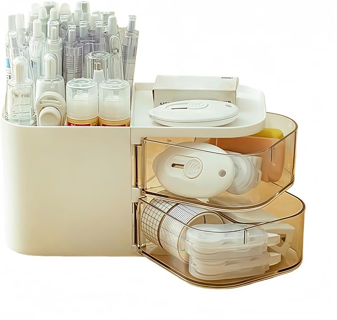 Desk Organizer with 3 Compartments and 2 Drawers, Multi-Functional Pencil Holder for Desk Organizers and Accessories for School, Home, Office Supplies, ‎6.89" x3.54" x 3.62''