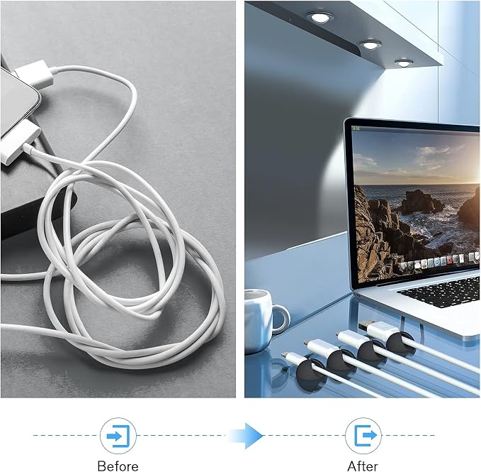 12 Pack Cable Clips, Adhesive Cord Organizer Holder for Desk Black | Removable, Strong Adhesion, Leave No Trace, Cable Management for Car Cubicle Nightstand, Home Office Essentials