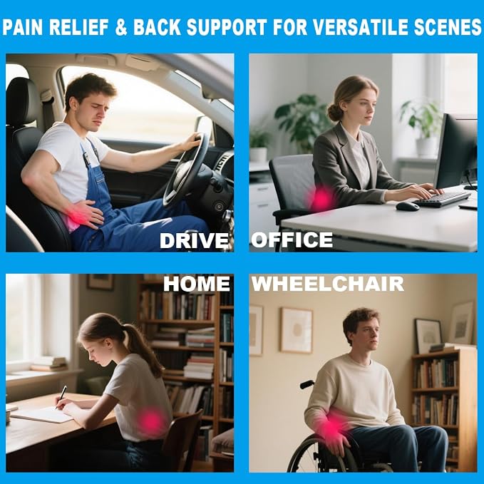 Ergonomic Memory Foam Lumbar Support Pillow - Ultimate Comfort for Office Chair, Car Seat, or Home Use - Breathable Mesh Cover, Adjustable Straps, Spine Alignment, Relieves Lower Back Pain