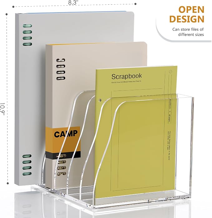 SANRUI Acrylic Desk Magazine Holder File Organizer Sorter,5 Slot Clear | B5 Size, Vertical Workspace Document Sorters, Folder Rack for Office Accessories Organization Storage
