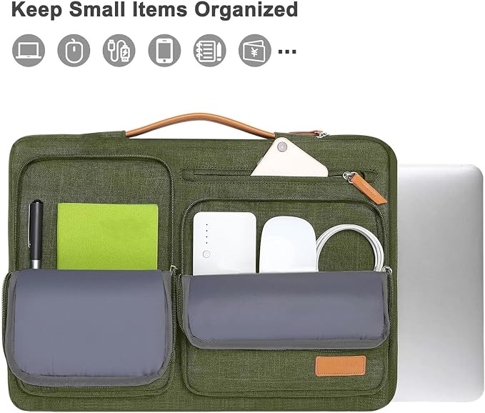 MOSISO 360 Protective Laptop Case 15 inch, 15 inch Laptop Sleeve Compatible with MacBook Air M5 M4 M3 M2 2026-2023, Dell XPS Plus, Side Open Carrying Case with 4 Zipper Pockets&Handle, Olive Green