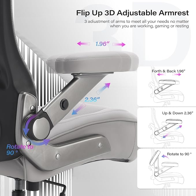 600lbs Big and Tall Office Chair- Heavy Duty Executive Computer Chair with 3D Flip Arms Large Wheels, Ergonomic Mesh High Back Desk Chair, Extra Wide Seat Adjustable Lumbar Support&Headrest