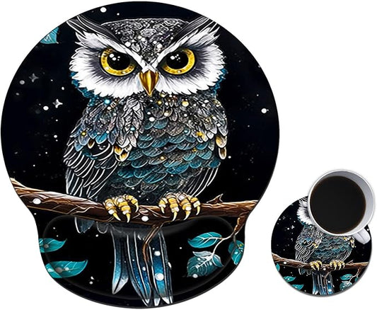 Mouse Pad with Wrist Support Gel, Ergonomic Mouse Pad with Comfortable Wrist Rest, Gaming Mousepad Non-Slip PU Base for Laptop Office Easy Typing & Pain Relief,Starry Owl