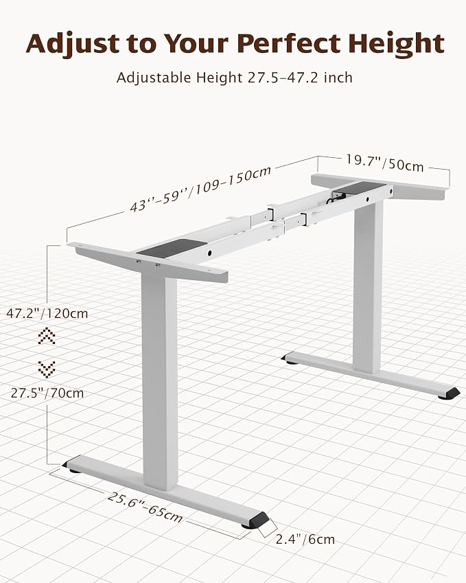 TOPSKY Dual Motor Electric Standing Desk Frame, Height Adjustable Sit Stand Base for Home Office, Fits Table Tops up to 70.8 x 31.5 Inch, 225 lb Capacity (White, Without Stand)