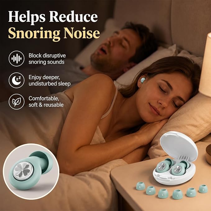 45dB Ear Plugs for Sleeping, Soft Silicone for Side Sleepers, 4 Sizes | Reusable soft silicone with XS/S/M/L sizes for side sleepers, concerts, flights and hotels; carrying case included.