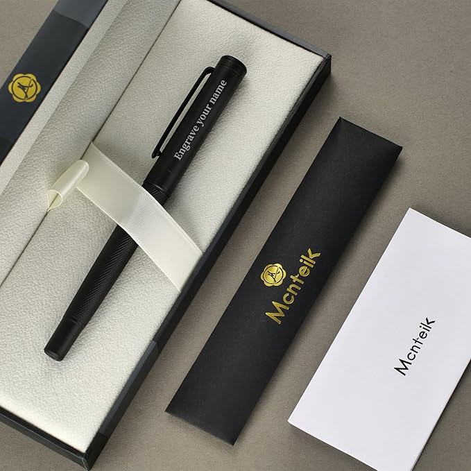Personalized Matte Black Forest Rollerball Pen, Luxury Pen with Schmidt Black Ink Refill, Fancy Pen Gift Set for Men & Women, Business Signature, Executive, Office, Nice Fancy Designer Pens