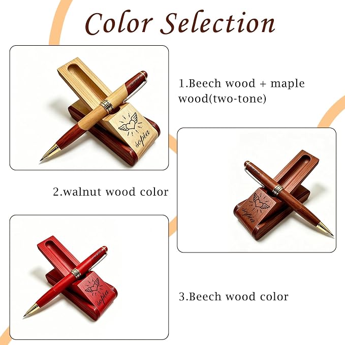 Custom Pen Set with Name Text Personalized Wood Ballpoint Pens Box Customized Engraving Pen Gift Set for Men Women Boss Colleagues Friends Graduation Christmas Fathers Day (Custom Pen 2)