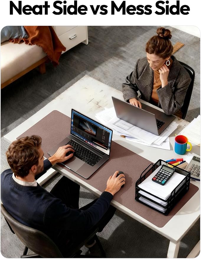 YSAGi Leather Desk Protector, Office Mat, Large Mouse Mat, Non-Slip PU Leather Blotter, Laptop Desk Mat, Waterproof Writing Pad for Office and Home(Chocolate, 40" x 24")