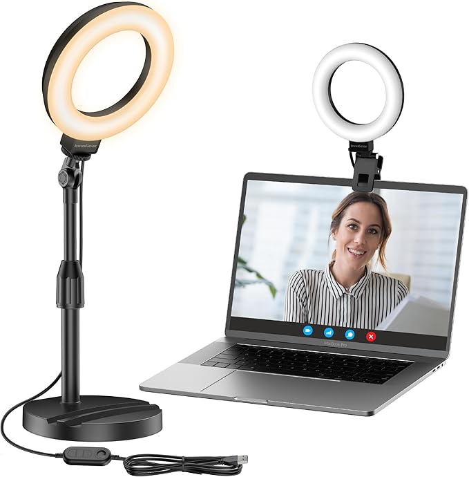 InnoGear Ring Light with Stand for Desk Computer 60 LED Streaming Lighting | on camera video light, camera lighting for video recording, portable, desk mount, flexible positioning, 5 colors