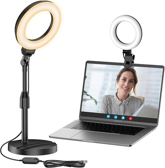 InnoGear Ring Light with Stand for Desk Computer 60 LED Streaming Lighting | on camera video light, camera lighting for video recording, portable, desk mount, flexible positioning, 5 colors