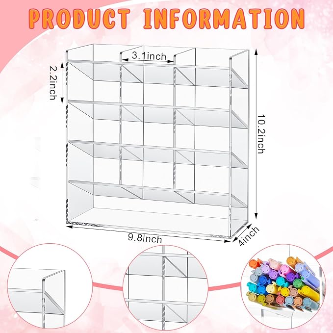 MotiMind Acrylic Pen Organizer Storage for 150 Markers Vertical Marker Organizer Acrylic Pen Display Holder for Office Desk Desktop Stationery Pencil Storage, Clear, 10.2 x 4 x 9.8 Inch