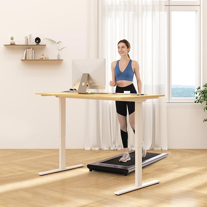 FLEXISPOT E3 Bamboo Dual Motor 60 x 30 Electric Standing Desk Sit Stand Up Desk, Holds 220 lbs, Adjustable Height w/ Memory Presets, Solid Bamboo Desktop & White Frame, Ships in 2 Boxes