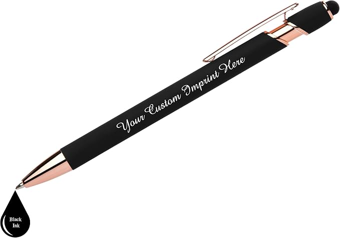 ExpressDesigns™ - Personalized Pens Gift Set - 2 Pack of Rose Gold Soft Touch Metal Pens w/gift box - Luxury Ballpoint Pen Custom Engraved with Name | Perfect for Him or Her (Black - Black)