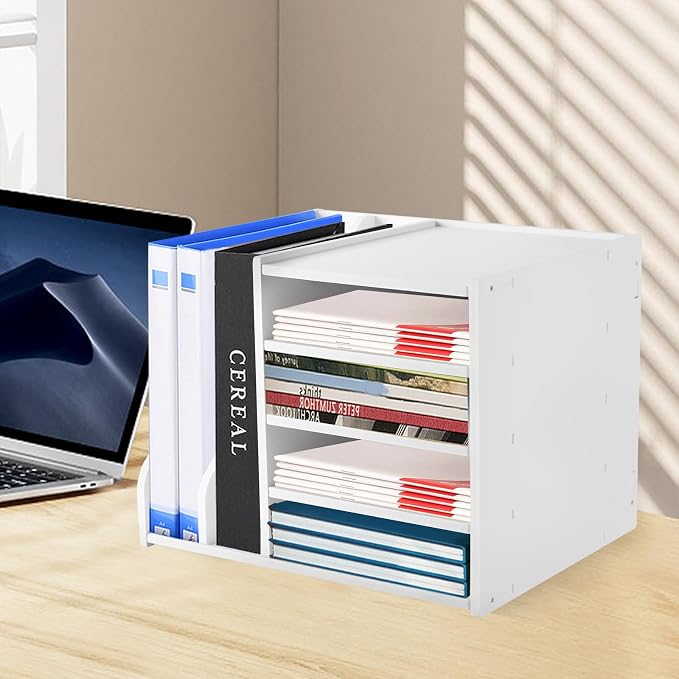 Desk Organizers and Accessories, File Organizer for Desk, 5-Tier Paper Letter Tray with File Holder, Desktop Organizer for Office Supplies, Office Desk Accessories (White)