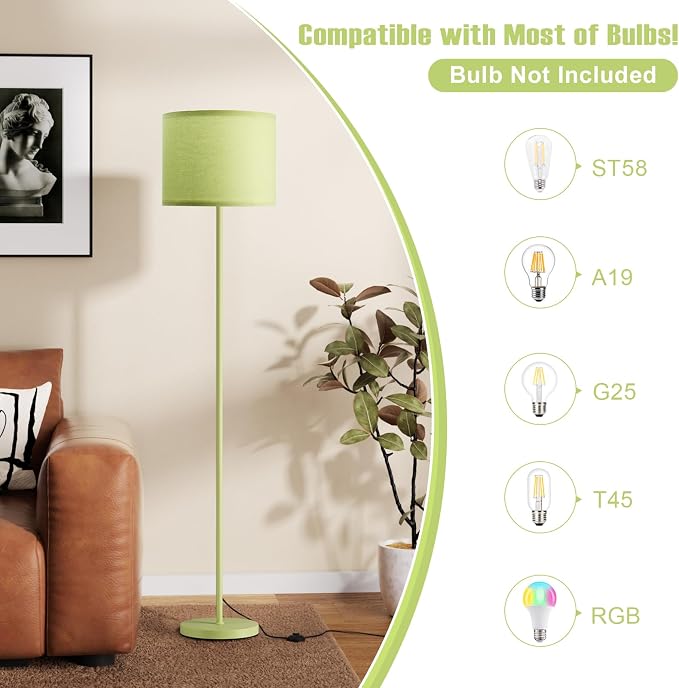 Ambimall 60'' Modern Floor Lamp with Shade, Tall Lamps for Living Room, Bedroom, Office, Dining Room, Light Green Lampshade(Without Bulb)