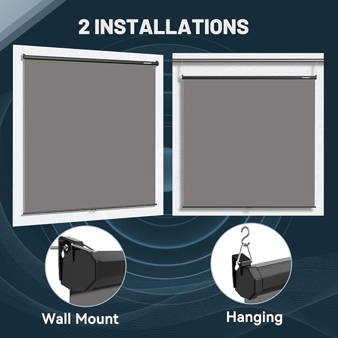 RAUBAY Retractable Pull Down Grey Screen Backdrop - 78.7" x 86.6" Collapsible Wall-Mount Background for Professional Video Production, Photography, TikTok and Video Conferencing