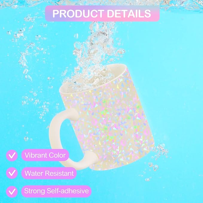 36 Sheets Holographic Laminate Sheets Clear Holographic Sticker Paper Self Adhesive Laminating Sheets Transparent Glitter Waterproof Vinyl Film for Sticker Paper, 8.5 x 11 inch Gem Patterns