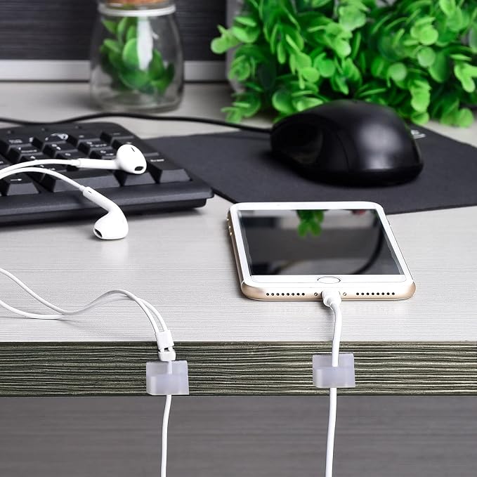 Hicarer 100 Pcs Christmas Light Clips Adhesive Hooks for Outdoor String Cable Wire Clips Adhesive Wire Management Cord Holder for The Wall, Under Desk, Car, Home and Office (Large, White)