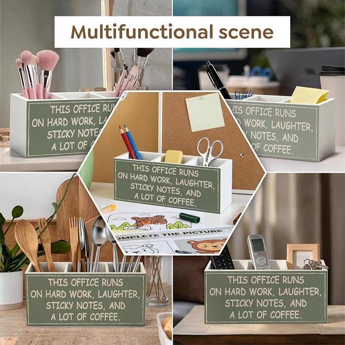 Funny Office Pen Pencil Holder for Desk | Office Humor and Coworker Gifts for Women Men, Green Wood Desk Organizer for Office Tabletop