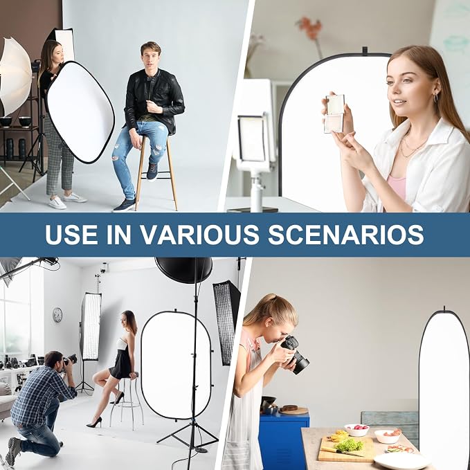 3x5ft/100x150cm Backdrop for Photography, Double Sided White Screen and Black Screen, 2 in 1 Collapsible and Reversible Background for Photography, YouTube Videos,and Live Streaming