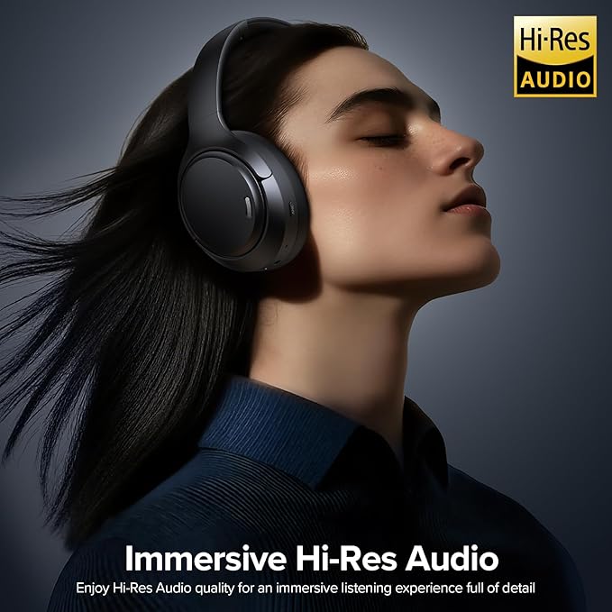 Hybrid Active Noise Cancelling Bluetooth 6.0 Headphones 120H Playtime 6 ENC Clear Call Mic, Over Ear Headphones Wireless with Hi-Res Audio Comfort Earcup Low Latency ANC Headphone for Travel Workout