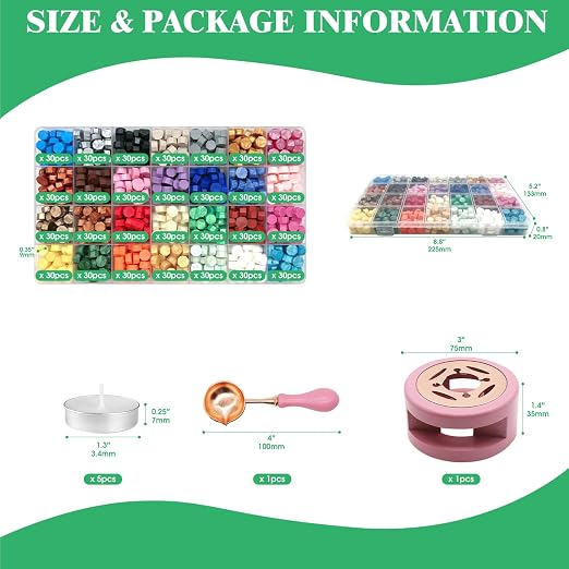 847Pcs 28 Colors Sealing Wax Beads, Wax Warmer and Candle, Letter Seal Kit for Gift and Decoration, Wedding Party Invitations