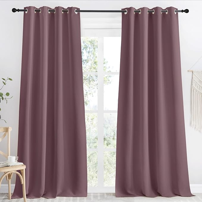 NICETOWN Kitchen Blackout Window Curtain Panel, Dry Rose, 1 Panel, 55 by 96 inches Long, Home Fashion Thermal Insulated Solid Grommet Room Darkening Drape for Apartment
