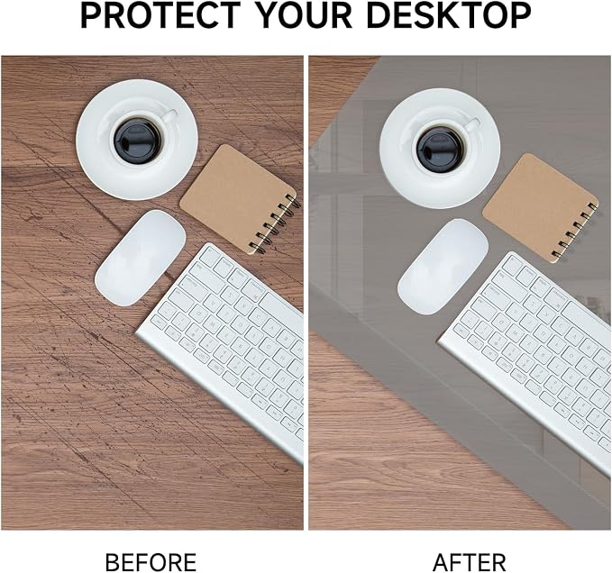 VASUHOME 32" x 20" Grey Tempered Glass Desk Mat with Beveled Edge - Ergonomic Desk Protector, Dry Erase Surface, Ideal Table Top Protector for Home & Office