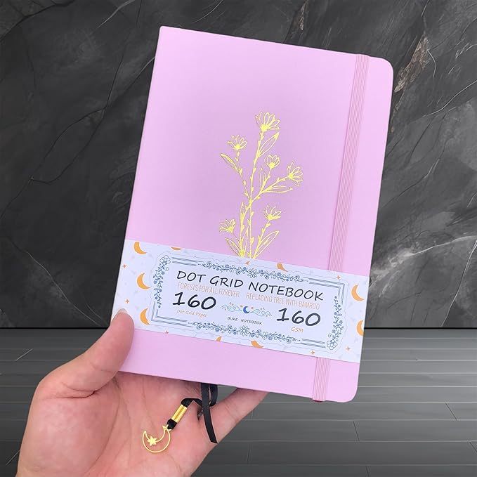 BUKE Dotted Notebook - Cotton Fabric Hardcover - 160gsm Thick Bamboo Paper - A5 Size Dotted Journal - 5x5mm DOT GRID Layout 160 Pages With Gift Box (BKC-6F)