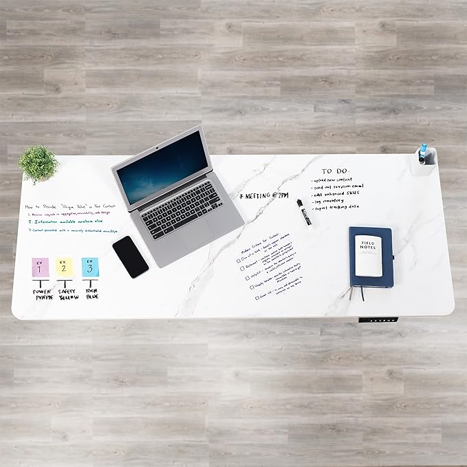VIVO Dry Erase 60 x 24 inch Universal Solid One-Piece Table Top for Standard and Sit to Stand Height Adjustable Home and Office Desk Frames, White Marble Pattern Whiteboard Table Top, DESK-TOP60WM