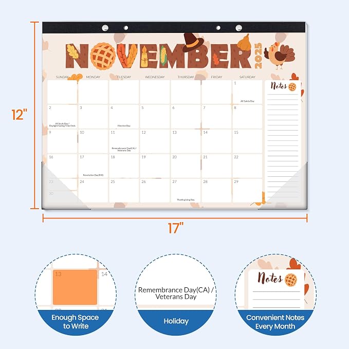 SUNEE 2026 Desk Calendar, 18 Months from Oct. 2025 to Mar. 2027, 17"x12" Academic 2026 Calendar for Home, School, or Office - 2026 Monthly Calendar with Note, Cute