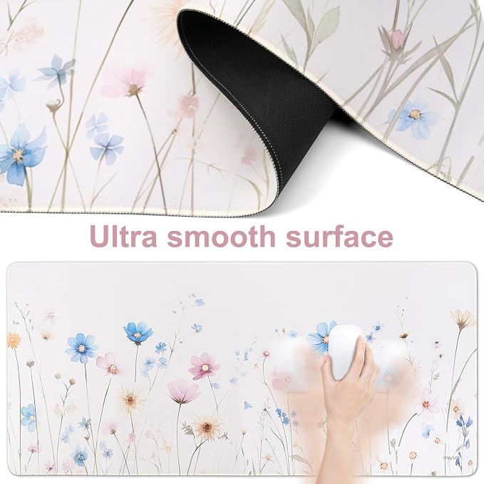 MOSISO Wrist Rest Support for Keyboard Mouse Pad Set, Large Mousepad&Keyboard and Mouse Pad&Coaster, Ergonomic Non-Slip Easy Typing Mousepad with Memory Foam for Home Office, Village Wildflowers