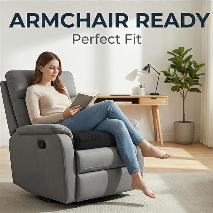 baibu Extra Large Memory Foam Recliner Cushions with Lumbar Support Pillow for Elderly, 20x20x5 Inch Thick Dual-Layer Patent Design Non-Slip Recliner Seat Cushion for Reduce Hip & Lumbar Pain, Black