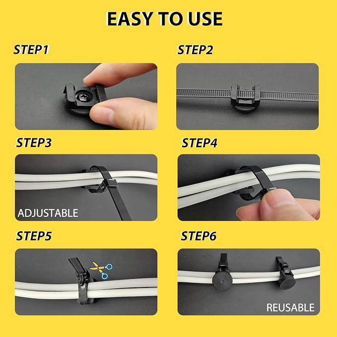 Magnetic Zip Tie Mounts, 10 Pack Heavy Duty Magnetic Cable Holder with 20 Reusable Zip Ties - 31mm Multipurpose Magnet Wire Management Bases for Cord Organizer (Black)