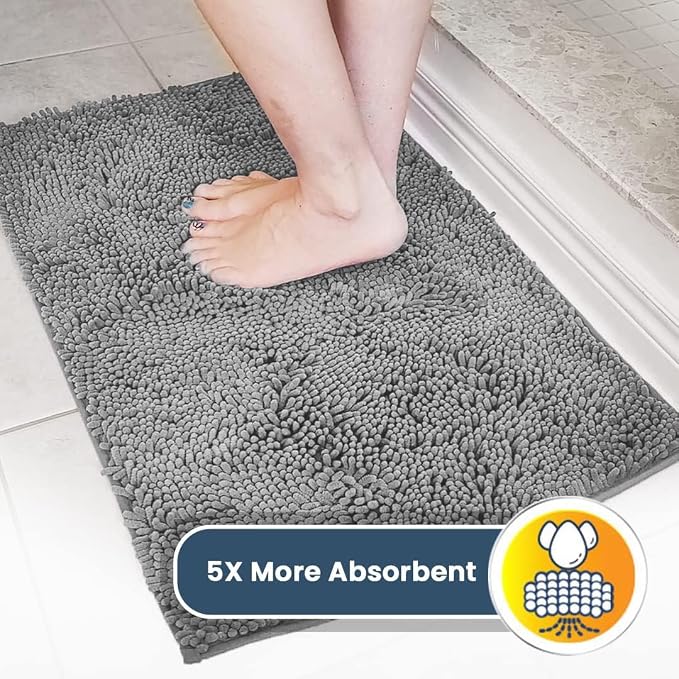 Muddy Mat® | Super Absorbent Door Mat Indoor, Microfiber Quick Dry Chenille Entryway Rug, Non-Slip Front Door Mat, Indoor Mats for Entryway, Machine Washable Pet Rug, Light Grey 19" x 30"