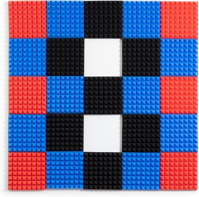 Sonicism Soundproof Wall Panels Self-Adhesive Pyramid 12 Pack,1" X 12" X 12" Acoustic Panels High Density Sound Proof Foam Panels for Walls Fast Expand,Sound Absorption & Decoration(Black/Blue)