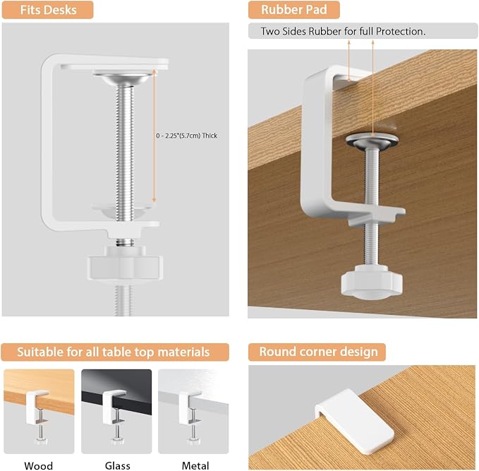 Syeeiex Under Desk Cable Management Tray, Cord Management, White, 17inch | No-Drill C-Clamp and Screw Mount, Metal Desk Wire Organizer for Office Home Workspace, Cord Organizer with 10 Cable Ties