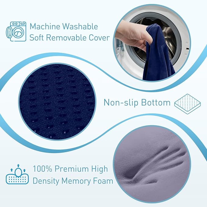 BlissTrends Seat Cushion,5.2in Thick Memory Foam Cushions for Office Chair, Car Seat, Airplane, Relieving Pressure Tailbone Sciatica Back Pain for Long Sitting Office Workers, Car Drivers Blue