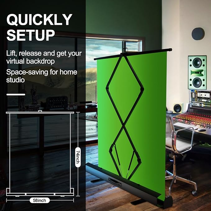 EMART Upgrade Green Screen, 58x74in Collapsible Chroma Key Panel for Background Removal, Portable & Retractable Wrinkle-Resistant Backdrop with Stand for Streaming, Photographic Studio, TikTok