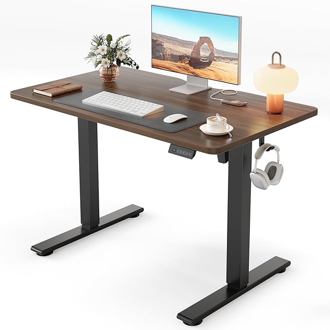 Cubiker Standing Desk, 40x24 Inches Sit Stand Home Office Desk, Electric Stand up Desk, Adjustable Desk with Splice Board, Black Frame/Black Walnut Top