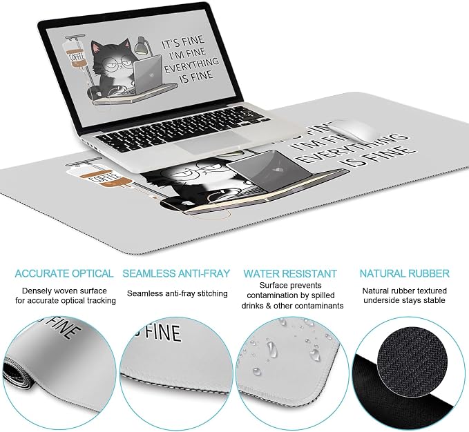 LIMKRIAN Cat Ergonomic Mouse Pad with Wrist Rest Desk Mat Sets Accessories, Cute Mouse Pads for Desk, Gaming Mouse Pad Wrist Support, Keyboard Mat Wrist Rest Cup Coaster Funny Office Desk Accessories