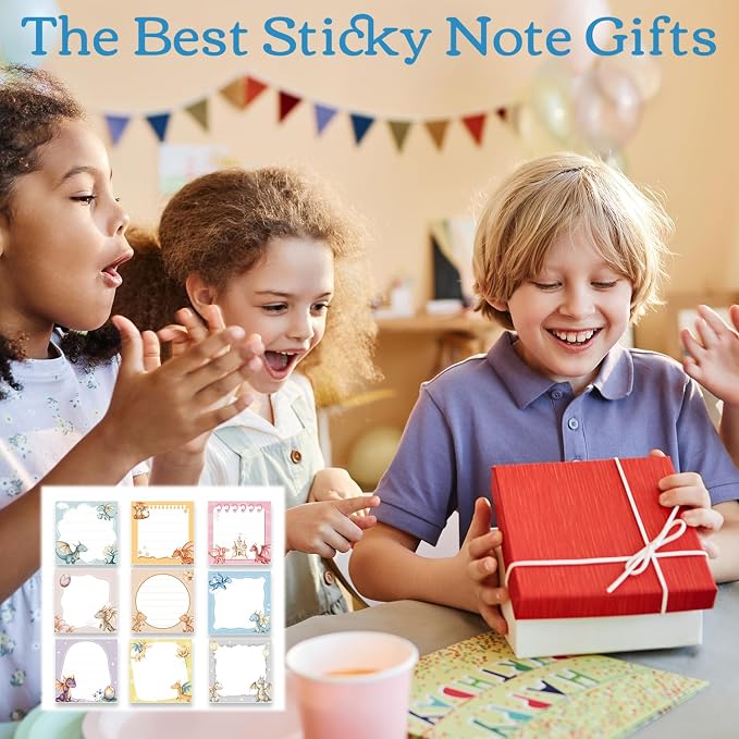 Cute Dragon Sticky Notes Gifts, 9 Pack Cartoon Dragon Notepads 3x3 Inch Gifts for Students Coworkers, Cute Self-Adhesive Memo Pads Office School Supplies for Men Women (450 Sheets)