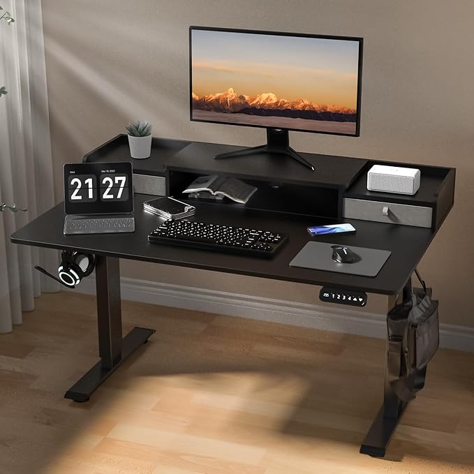48 x 30 Inch Electric Standing Desk with 2 Drawers, Adjustable Height Widened Stand Up Desk with Storage, Sit to Stand Ergonomic Workstation for Home Office, Classic Black